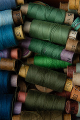 group of multicolored threads top view
