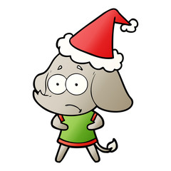 gradient cartoon of a unsure elephant wearing santa hat