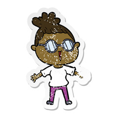 Obraz premium distressed sticker of a cartoon woman wearing spectacles