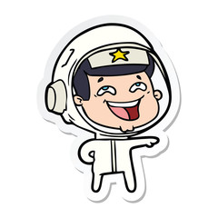 sticker of a cartoon laughing astronaut
