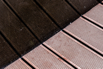  Geometric abstract background. Outdoor floor decking and mirror reflection.