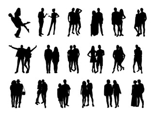 Vector set of pairs silhouettes on white background