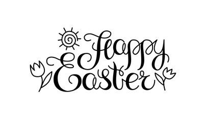 Hand drawn Happy Easter doodle style lettering isolated on white background
