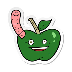 sticker of a cartoon apple with worm