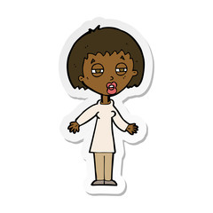 sticker of a cartoon tired woman