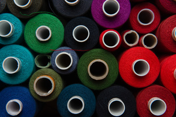 group of multicolored threads top view