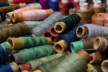 group of multicolored threads top view