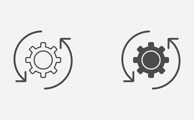 Rotate gear outline and filled vector icon sign symbol
