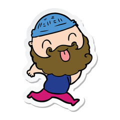 sticker of a running man with beard sticking out tongue