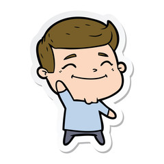 sticker of a happy cartoon man waving
