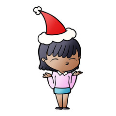 gradient cartoon of a woman wearing santa hat