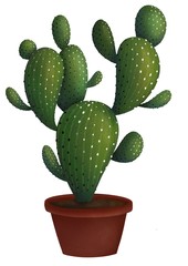 Cute green cartoon cactus in pot 