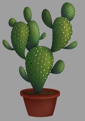 Cute green cartoon cactus in pot 