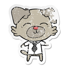 distressed sticker of a cartoon dog manager