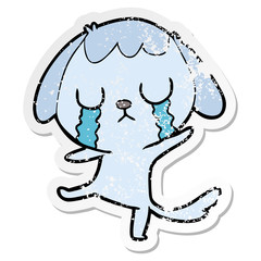 distressed sticker of a cute cartoon dog crying