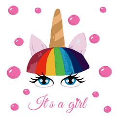 Inscription of phrase its a girl with Unicorn