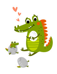 Crocodile mum with children vector illustration