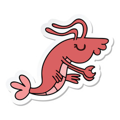 sticker of a quirky hand drawn cartoon happy shrimp