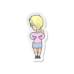 sticker of a cartoon shy woman