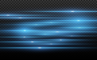 Stylish blue light effect. Abstract laser beams of light. Chaotic neon rays of light for your project. Isolated on transparent dark background. Vector illustration