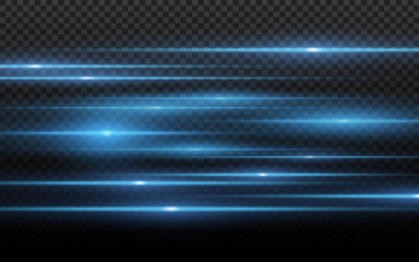 Blue light effect. Abstract laser beams of light. Chaotic neon rays of light for your project. Isolated on transparent dark background. Vector illustration