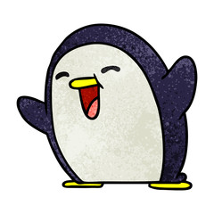 textured cartoon kawaii of a cute penguin