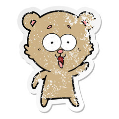 distressed sticker of a laughing teddy  bear cartoon