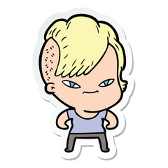 sticker of a cute cartoon girl with hipster haircut