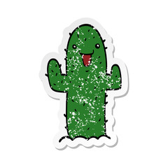 distressed sticker of a cartoon cactus