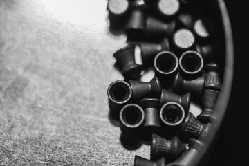 Close up of ammunition for an air rifle. Pellet for air gun.