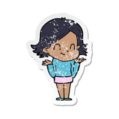 distressed sticker of a cartoon friendly girl