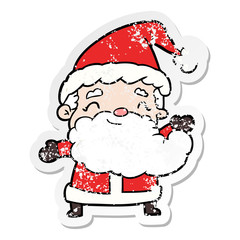 distressed sticker of a cartoon santa claus