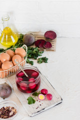 Quail eggs marinated for Easter in beet juice