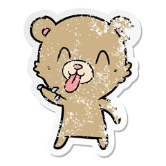 distressed sticker of a rude cartoon bear