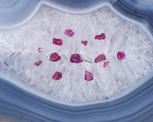 Top quality A grade small rough RUBY crystals from Tanzania on crystalline druzy center of Polished...