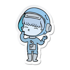 sticker of a cartoon curious astronaut wondering