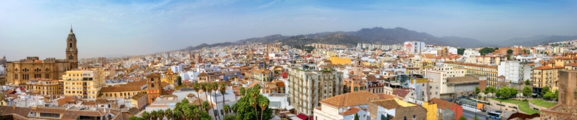 Panoramic cityscape of historic downtown with Malaga Cathedral. Malaga, Andalusia, Spain