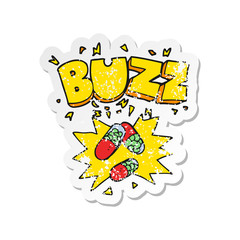 retro distressed sticker of a cartoon stimulant pills