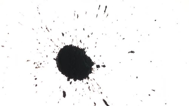 Dots of ink splattered on white background. Top view. Perfect assets for visual effects or transitios.