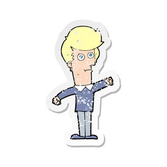 retro distressed sticker of a cartoon man punching