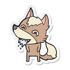 sticker of a cartoon hungry wolf