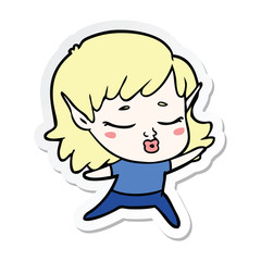 sticker of a pretty cartoon elf girl