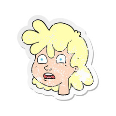 retro distressed sticker of a cartoon female face