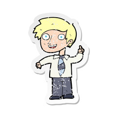 retro distressed sticker of a cartoon school boy with idea