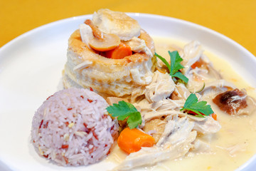 Background of chicken fusion dish between European and Asian or Vol-au-Vant in Belgium.  