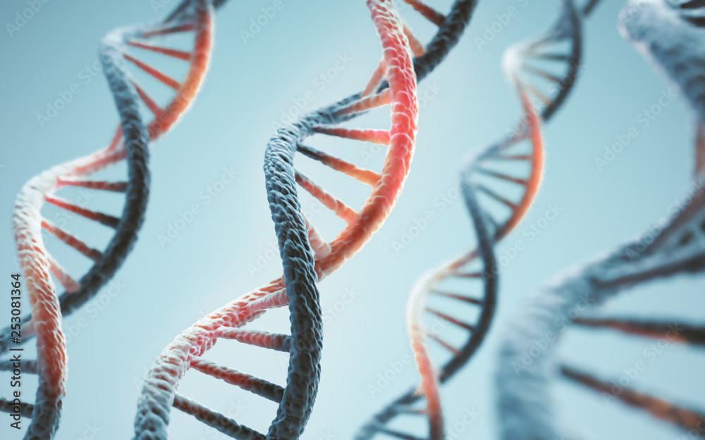 Wall mural concept of biochemistry with dna molecule, abstract structure for science or medical background.
