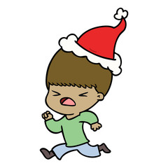 line drawing of a stressed man wearing santa hat