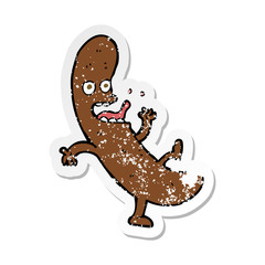 retro distressed sticker of a cartoon sausage
