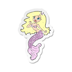 retro distressed sticker of a cartoon pretty mermaid