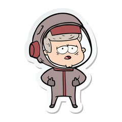 sticker of a cartoon tired astronaut